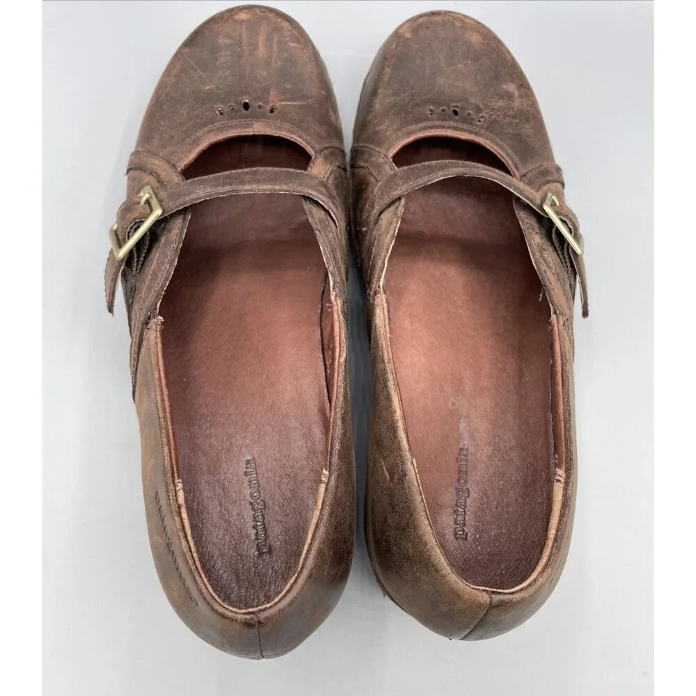 Patagonia Brown Leather Cattail Clog Mary‎ Jane Shoes Womens 9 Casual Neutral